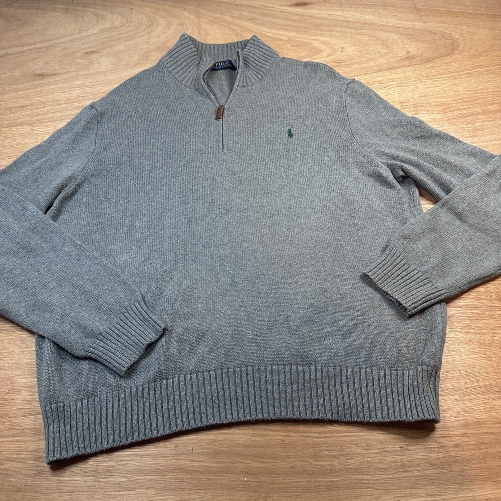 Polo Ralph Lauren Gray 1/4 Zip Sweater XXL Cotton Mock Neck Pullover